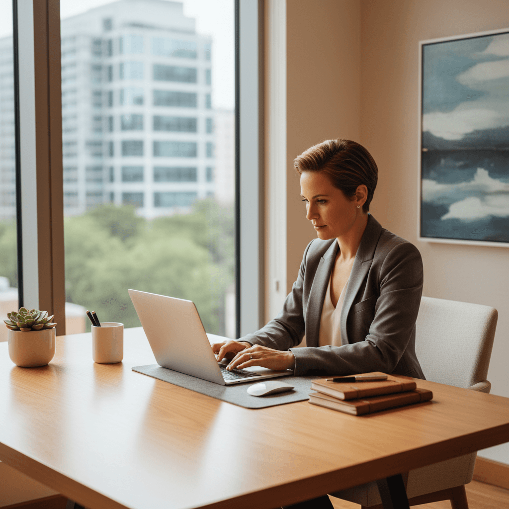 Affiliate marketing mentor working at desk